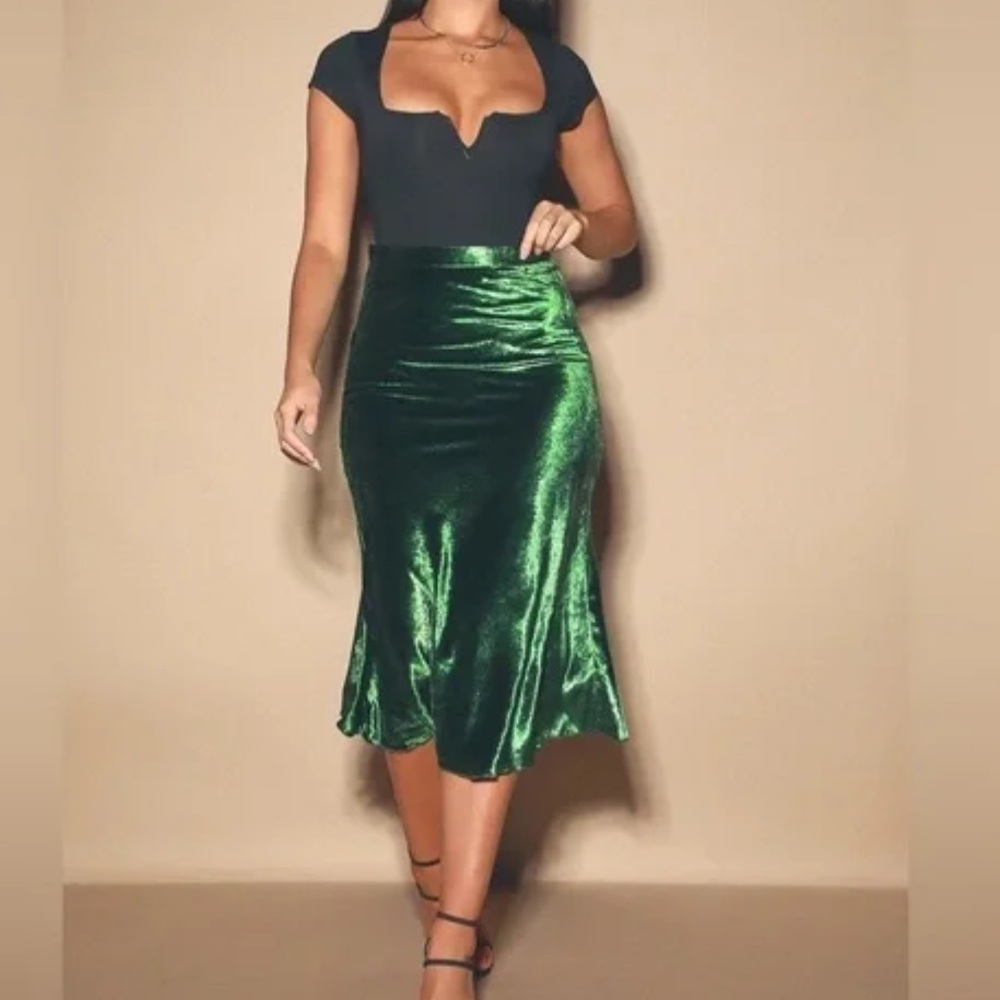 Kourt Kaya Emerald Green Velvet Maxi Skirt